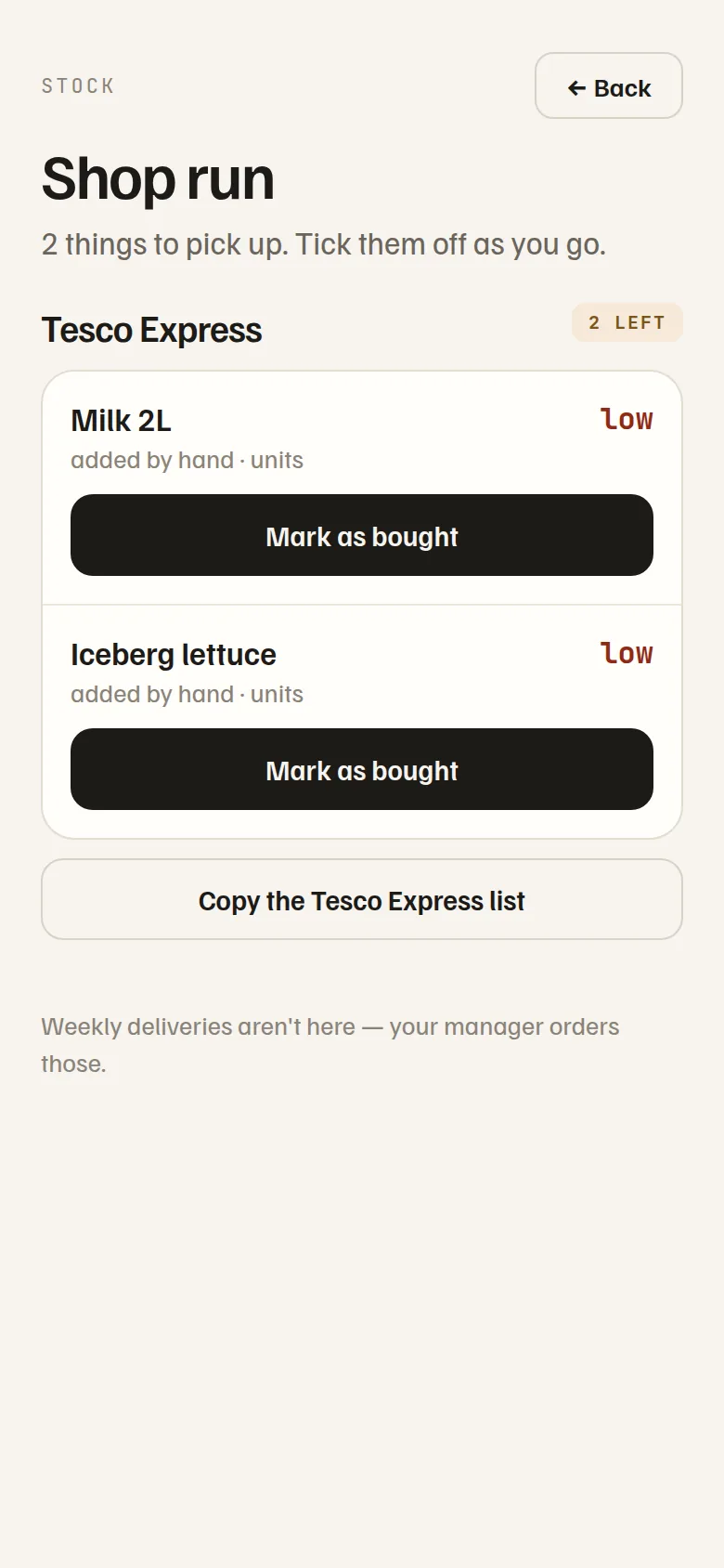 The shop run list: what to pick up from Tesco Express, mark as bought